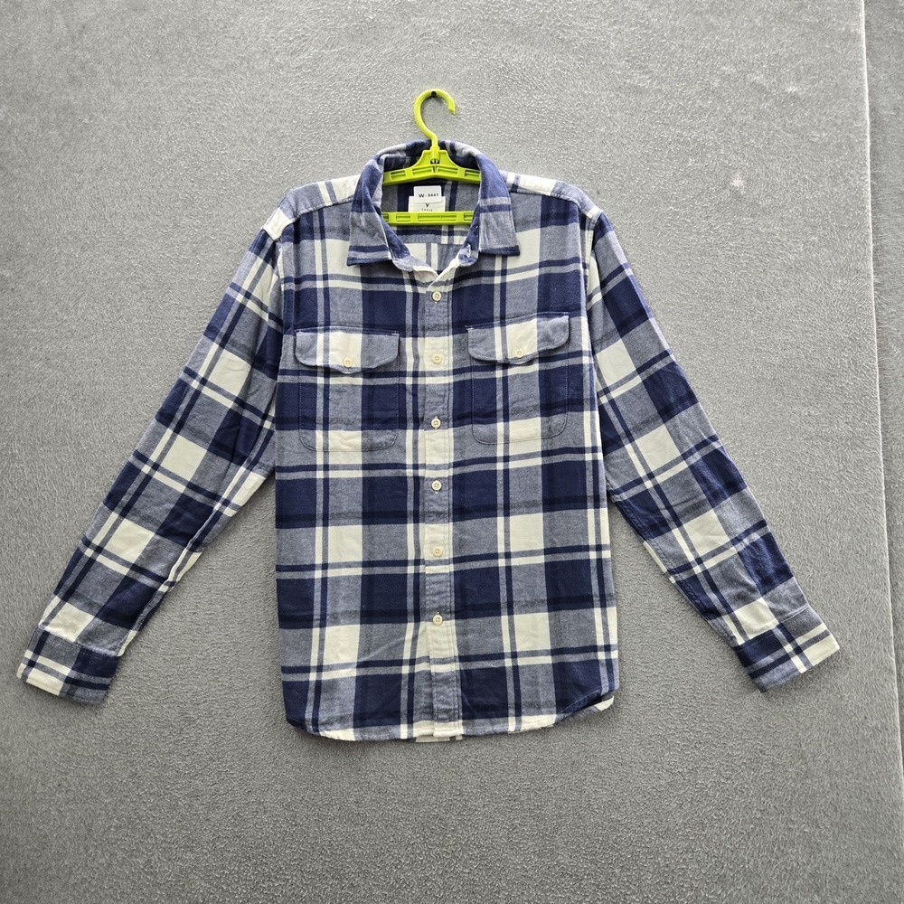 American Eagle Outfitters Men Button Up Shirt L Blue Plaid Flannel Skater Work